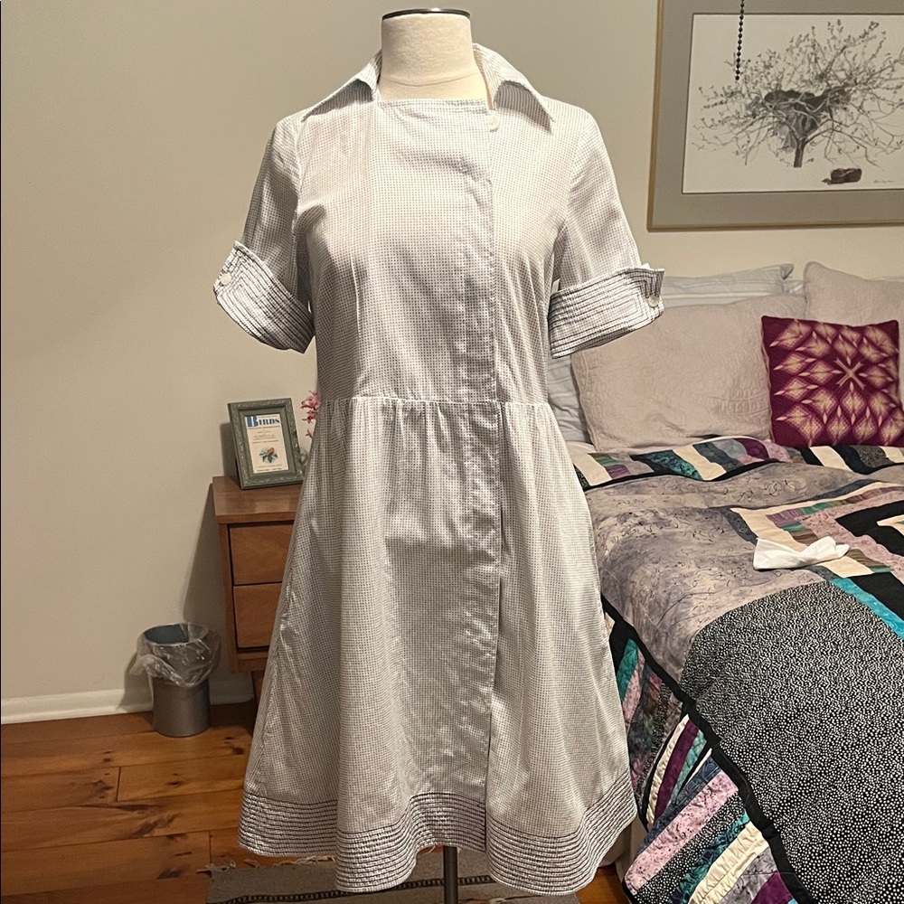 Club Monaco White Short-Sleeve Midi Shirt Dress